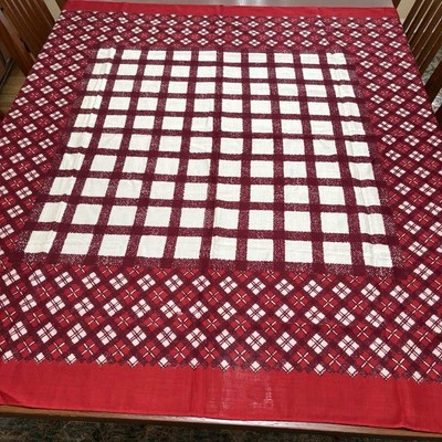 Enorme bufanda vintage Vera Neumann 50" cuadrada roja a cuadros Japón acrílico años 70 firmada Foto 1 de 4