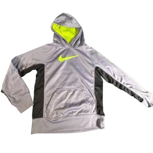 Nike Girls Hoodie Medium Purple Black Neon Green Swoosh Pullover Therma Fit - Picture 1 of 8