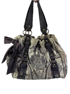 JUICY COUTURE Y2K Style Python Snake Print Velour Handbag Purse 13”x11”x5” - Picture 1 of 24
