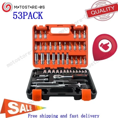 Mechanics Tool Set Kit Socket Ratchet Wrench Set Car Repair Tool w/Case (53-Pcs)
