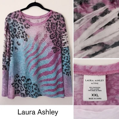 Laura Ashley Shirt Top T-shirt XXL Women Animal Print Abstract Tie-Dye Look - Image 1 of 4