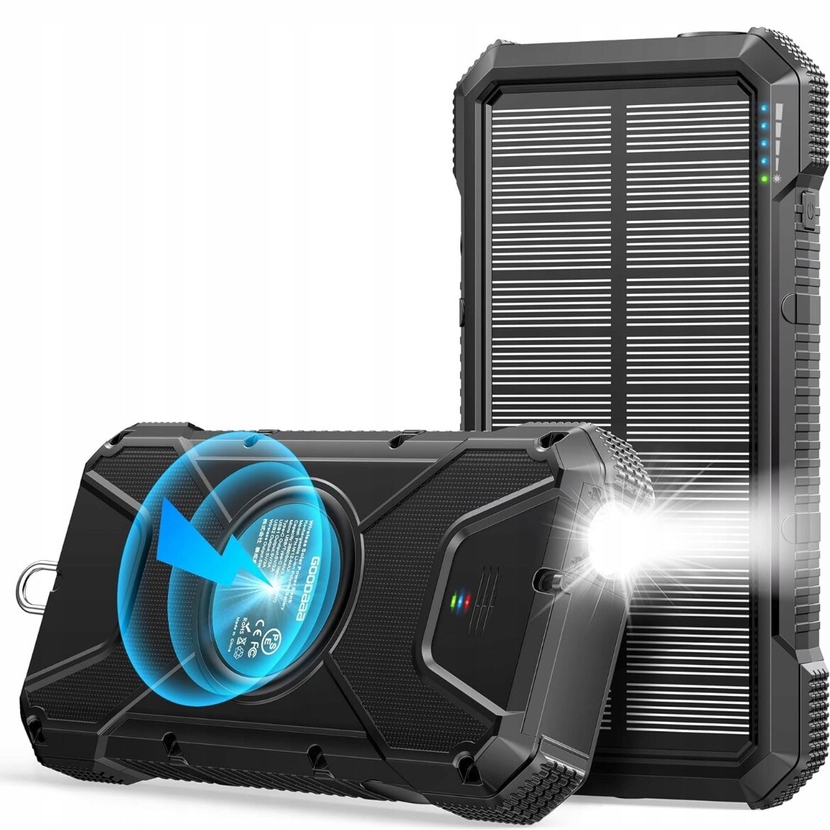 Solar Power Bank 36000mAh With Built-in 4 Cables & Qi Wireless Charger – Portable Power