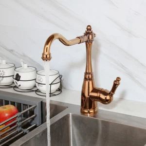 Grifo mezclador de pico giratorio de montaje en cubierta de baño grifo oro rosa - Imagen 1 de 11