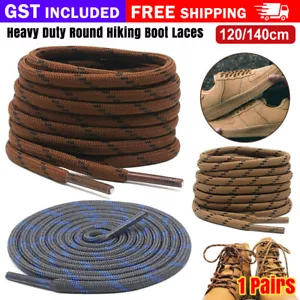 Pair Heavy Duty Round Hiking Boot Laces Durable All-Weather Work Shoelaces AU - Picture 1 of 24