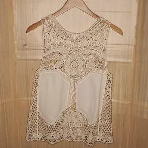 Xhilaration Womens Cream Crochet Knit Sleeveless Top Small - Picture 1 of 4