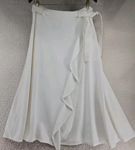 Calvin Klien Long Midi Faux Wrap Skirt Size 10 Ruffle detail White - Picture 1 of 11