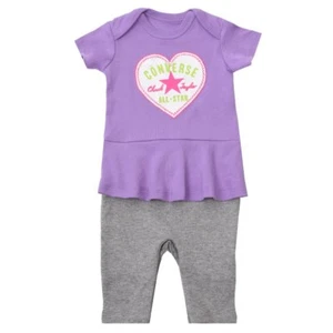 CONVERSE BABY GIRLS ONE PIECE PURPLE TUNIC TOP PANTS OUTFIT 3 6 MONTHS NEW - Picture 1 of 5