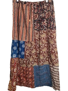 Blue Sky Cotton Patchwork Hippie Skirt Size M-L Waist 26 -38" Drawstring - Picture 1 of 6