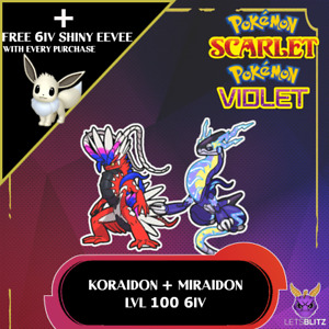 6IV Koraidon + Miraidon With FREE ✨Shiny✨ Eevee Pokemon Scarlet Violet