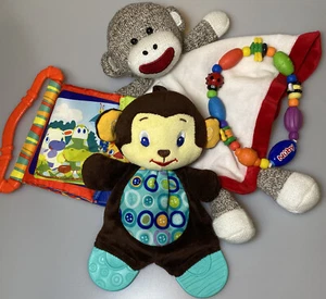 Lot Baby Toys Soft Plush Sock Monkey Lovey Blanket Crinkle Book Nuby Teether - Picture 1 of 4