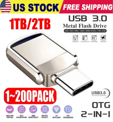 Type C USB 3.0 Flash Drive Thumb Drive Memory Stick for PC Laptop 1TB 2TB lot - Image 1 of 4