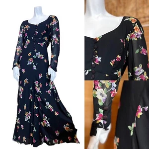 VESTIDO MAXI BOHO FLORAL VINTAGE AÑOS 90 Prairie Grunge Hippy Transparente Maxi Mangas Largas - Imagen 1 de 7