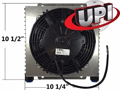 STACKED PLATE HOT ROD ENGINE OR TRANSMISSION OIL COOLER WITH SHROUD AND SPAL FAN - Image 1 of 2
