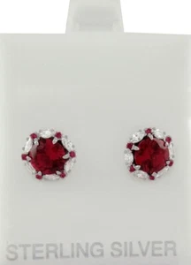 LAB CREATED 2.36 Cts RUBY & WHITE SAPPHIRE STUD EARRINGS .925 Silver -SCREW BACK - Picture 1 of 4