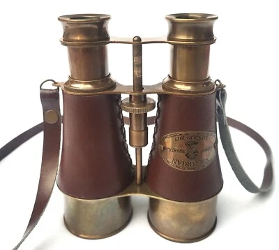 SIFAAT WORLD 6" Antique Solid Brass Brown Leather Binoculars, Cyber Monday Gift - Image 1 of 4