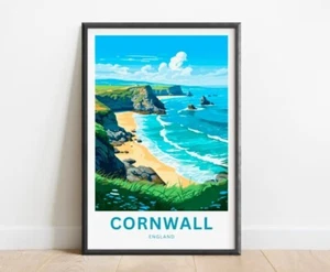 Cornwall Travel Print - Cornwall poster, England Wall Art - Picture 1 of 3