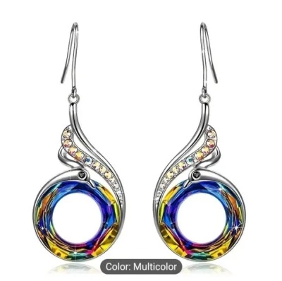 Pendientes colgantes Phoenix arco iris remolino multicolor elegante impresionante gancho gota  Foto 1 de 4