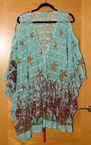 AMTICA SANTORIA/GIACOMO CINQUE OSFA Turquoise Lacy Top Seascape OVERSIZED - Picture 1 of 7