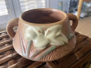 ROSEVILLE Zephyr Lily Brown & Yellow Open Sugar Bowl 7-S Reproduction POTTERY - Picture 1 of 8