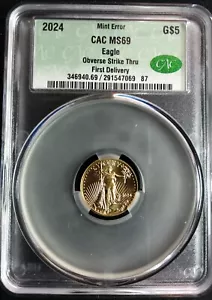 CAC MS69 Mint Error $5 Gold Obverse Struck thru - Picture 1 of 2