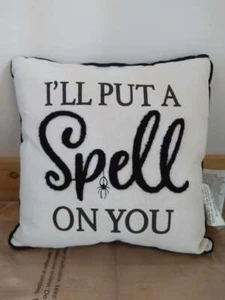 Halloween I'll Put A Spell On You Spider Black & White Throw Pillow 13x13 - Picture 1 of 2
