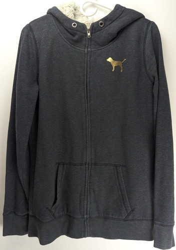 UNDERCOVER Giacca con cappuccio Victorias Secret donna piccola grigio peluche sherpa foderata cerniera intera