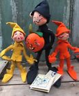 Vtg. Halloween 3 Annalee Dolls Elf Pixie Black, Yellow, Orange W Pumpkin 95, 98