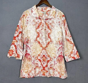 Chicos 100% Leinen Top Gr. 2 Petite Woven Tunika Pullover 3/4 Arm Popover 2P NEU - Bild 1 von 16