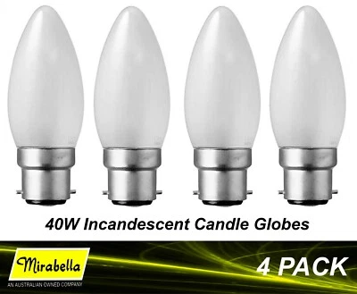 4 x 40W Pearl B22 Candle Shaped Light Globes Bulbs Lamps Bayonet Incandescent - Image 1 of 3