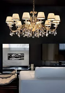 Lampadario classico oro lucido e ottone con paralumi 12 luci MS-156 - Picture 1 of 1