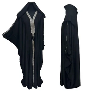 Black Batwing Abaya Farasha Jalabiya Arab Dress - Imagen 1 de 4