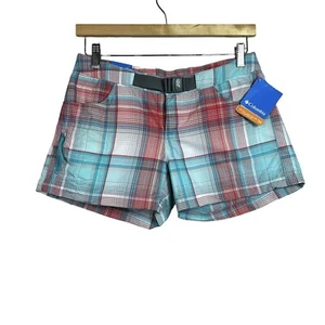 Columbia Women’s Plaid Blue Orange Outdoor Plaid Shorts Size 2 NWT - Picture 1 of 14