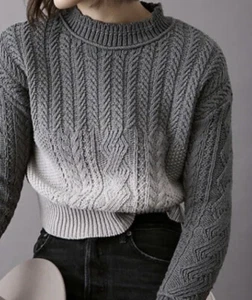 Anthropologie Marci Dip Dyed Ombre Cable Knit Grey Sweaters Women Size XS - Picture 1 of 11