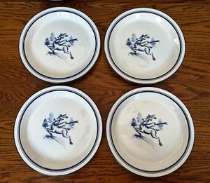 Set of 4 Dansk Bistro Christmas Reindeer Blue Bands White Salad Plates 8 3/4" - Picture 1 of 5