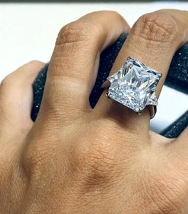 Radiant Cut Simulated White Diamond 3 Stone Engagement Ring 925 Sterling Silver  - Picture 1 of 12