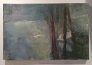 CAROLYN HAGY KENT Gemälde an Bord RISD Abstrakt Impressionist mondbescheuchtetes Ruderboot - Bild 1 von 6
