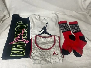 AIR JORDAN Youth L/XL LOT T-shirt, Dri-fit, Tank Top, & Madsportstuff Socks - Picture 1 of 15