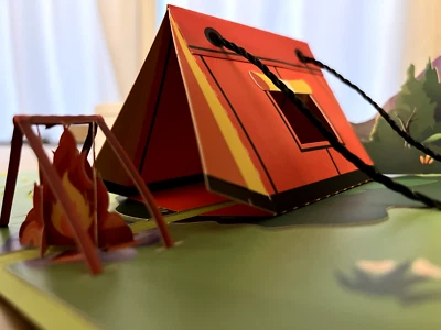 Fantástica tarjeta de camping de tienda emergente 3D Foto 1 de 2