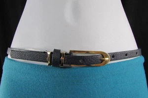 Damen Kunst Leder Schmal Blau Hüfte Taille Dünn Mode Gürtel Gold Metall Gurt S M - Bild 1 von 12