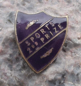 Vintage School Sports Day Award 2nd Second Prize Mauve Purple Shield Pin Badge - Picture 1 of 2