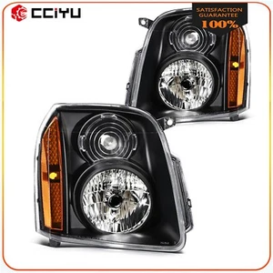 Headlight Assembly For 2007-2014 GMC Yukon XL 1500 2500 Black w/Amber Pair - Picture 1 of 8