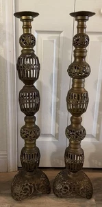 2 Monumental Asian James Mont Style Filagree Bronze Candle Holders 34" - Picture 1 of 7