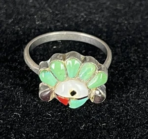 Anillo De Colección Años 70 Zuni Nativo Americano Turquesa Esterlina Coral Ónix Dios Sol Talla 4.75 - Imagen 1 de 7