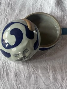 Takahashi Japan Fat Angry Cat Lidded Trinket Box Pottery Ceramic Gray Vintage  - Picture 1 of 5