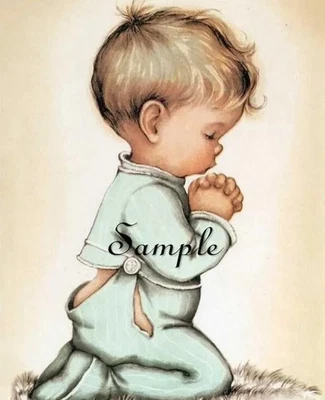 Sweet Little Boy Praying - Bloque/panel de edredón de arte en tela - Lindo - Algodón 1222 Foto 1 de 4
