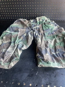 Used Vietnam pants made into shorts. Small Woodland Camo Rip-Stop BDU Shorts - Picture 1 of 5