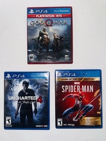 PS4 Game Lot 3 Spider-Man GOTY God of War Uncharted 4 Tested Complete Clean