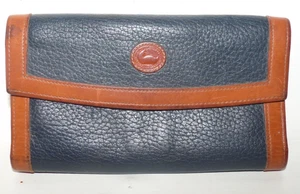 Dooney & Bourke Vintage Allwetter Leder marineblau hellbraun dreifach faltbare Scheckbuch Geldbörse - Bild 1 von 12