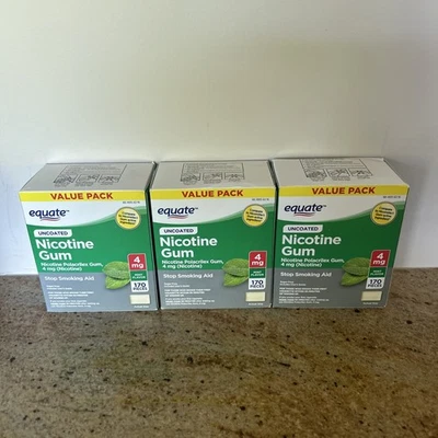Goma de nicotina sin recubrimiento Equate sabor menta 4 mg 170 quilates paquete de 3 envío gratuito Foto 1 de 4