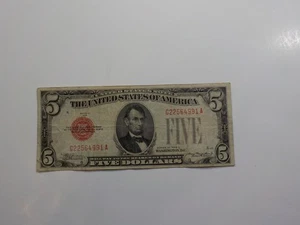 Currency Note 1928 5 Dollar Bill Paper Money Red Seal United States American - Picture 1 of 2